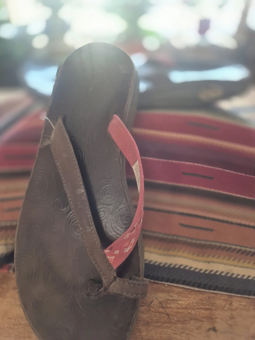 Chaco Brown Flip Flop Sandals with Red Straps